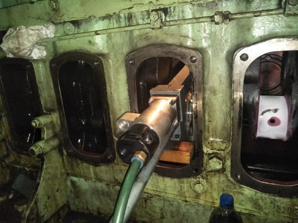 Inspection and Grinding of Crankpin of Wartsila Engine is in Process